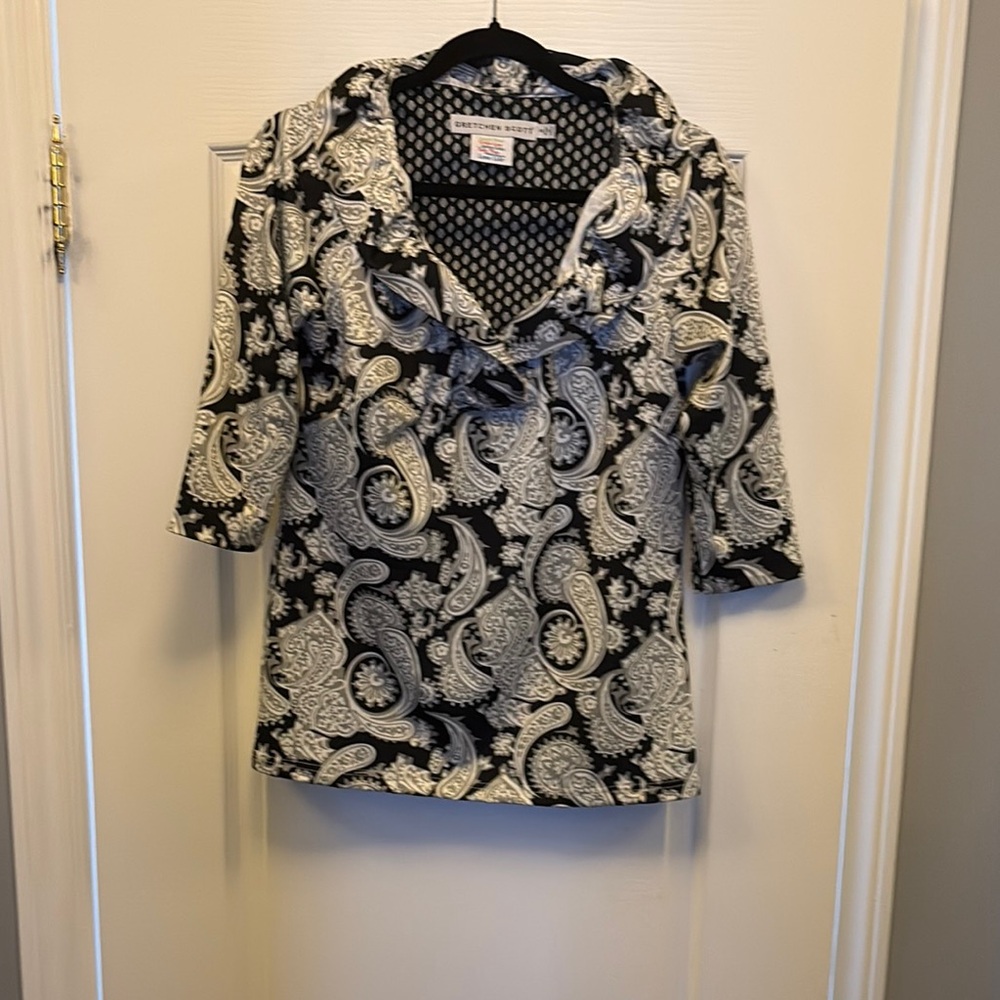 Gretchen Scott Designs Black and White Ruffled Sailor Collar Blouse